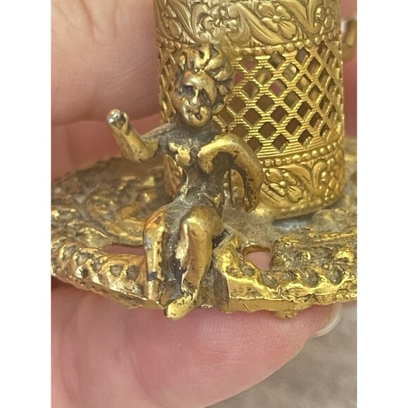 Baroque Cherub Hors D’oeuvres Pick Holder W 8 Theater Face Picks Gold Tone - Picture 11 of 12